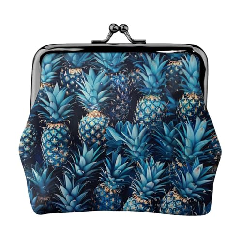 Blauer Ananas-Druck, tragbare Damen-Münzgeldbörse, niedlich, Mini-Reißverschluss-Geldbörse mit Kuss-Lock-Kreditkarten, Schwarz, Einheitsgröße von CADREWY