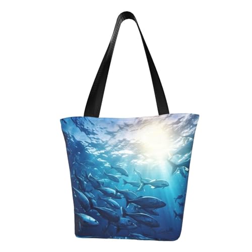 Blue Ocean Unterwasserfisch-Druck, bequeme Umhängetasche, Sommerhandtasche, Reisen, Strand, Arbeit, täglicher Gebrauch, vielseitig tragbar von CADREWY