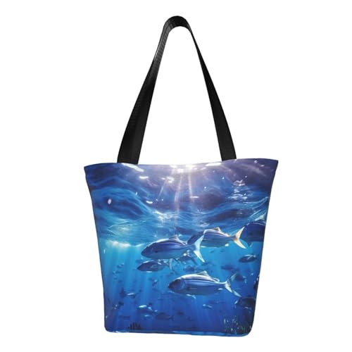 Blue Ocean Unterwasserfisch-Druck, bequeme Umhängetasche, Sommerhandtasche, Reisen, Strand, Arbeit, täglicher Gebrauch, vielseitiges Tragen von CADREWY