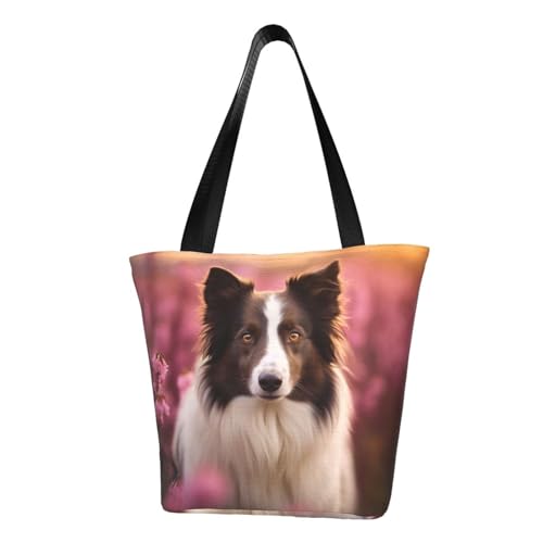 Border Collie Florals Print Bequeme Schultertasche Sommer Handtasche Reise Strand Arbeit Alltag Vielseitig Tragen von CADREWY