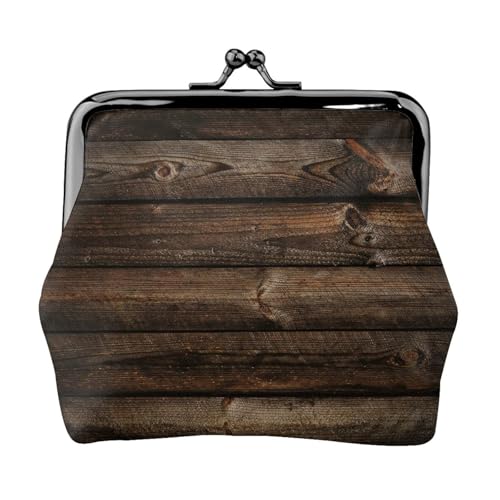 Braune Geldbörse mit Holzdruck, tragbar, niedlich, Mini-Reißverschluss, mit Kussverschluss, Kreditkarten, Schwarz, Einheitsgröße von CADREWY