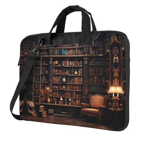 Bücherregal mit Bibliotheksdruck, schützende Laptoptasche, vielseitige Taschen, Computertasche, weich, für Damen und Herren, Schwarz, 13 inch von CADREWY