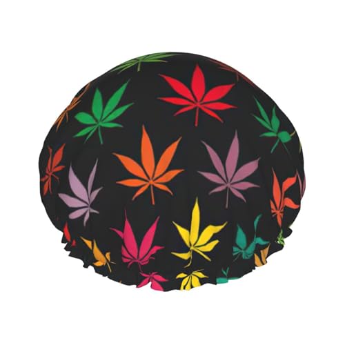 Bunte Duschhaube mit Cannabisblättern, leichter Hut, geeignet für Frauen mit langen Haaren, weicher Duschhut von CADREWY