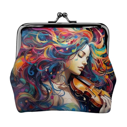 Bunte Geldbörse mit Musikdruck, tragbar, für Damen, niedlich, Mini-Reißverschluss, mit Kussverschluss, Kreditkarten, Schwarz, Einheitsgröße von CADREWY