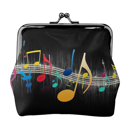 Bunte Geldbörse mit Musiknoten-Druck, tragbar, für Damen, niedlich, Mini-Reißverschluss, Geldbörse, mit Kussverschluss, Kreditkarten, Schwarz, Einheitsgröße von CADREWY