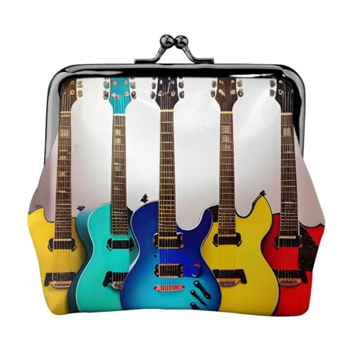 Bunte Gitarren-Druck, tragbare Damen-Münzgeldbörse, niedlicher Mini-Reißverschluss, Geldbörse mit Kuss-Lock-Kreditkarten, Schwarz, Einheitsgröße von CADREWY