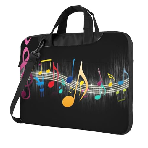 Bunte Laptoptasche mit Musiknoten-Druck, vielseitige Tasche, Computertasche, weich, für Damen und Herren, Schwarz, 13 inch von CADREWY
