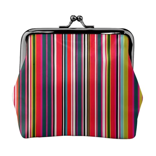 Bunte Streifen Druck tragbare Damen Münzbörse Niedlich Mini Reißverschluss Geldbörse mit Kussschloss Kreditkarten, Schwarz, Einheitsgröße von CADREWY