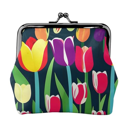 Bunte Tulpenaufdruck, tragbare Damen-Münzgeldbörse, niedlicher Mini-Reißverschluss, Geldbörse mit Kussverschluss, Kreditkarten von CADREWY