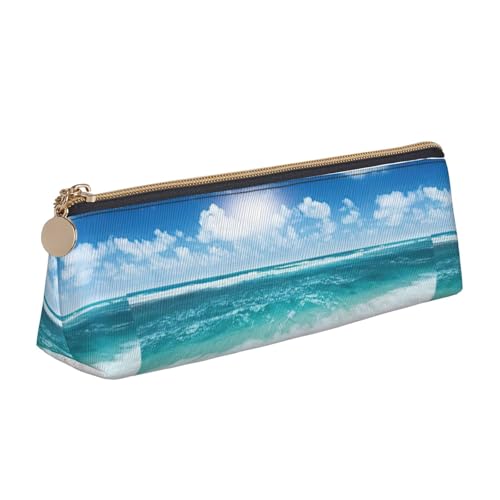 CADREWY Blue Sky Federmäppchen, tropisches Meereslandschaft, großes Fassungsvermögen, 21,6 x 5,6 x 6,1 cm, dreieckiger Stifthalter mit Reißverschluss von CADREWY