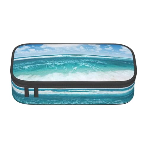 CADREWY Blue Sky Federmäppchen mit tropischem Meereslandschaft, 21,6 x 5,1 x 9,4 cm, funktionale Aufbewahrung für Büro und Make-up von CADREWY