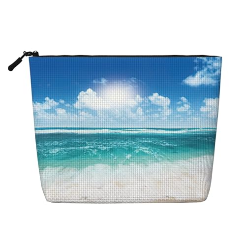 CADREWY Blue Sky Kulturbeutel mit tropischem Meereslandschafts-Druck, einlagig, Make-up-Tasche, Reise-Kosmetik-Organizer, Arbeitstasche Essentials, Schwarz, Einheitsgröße von CADREWY