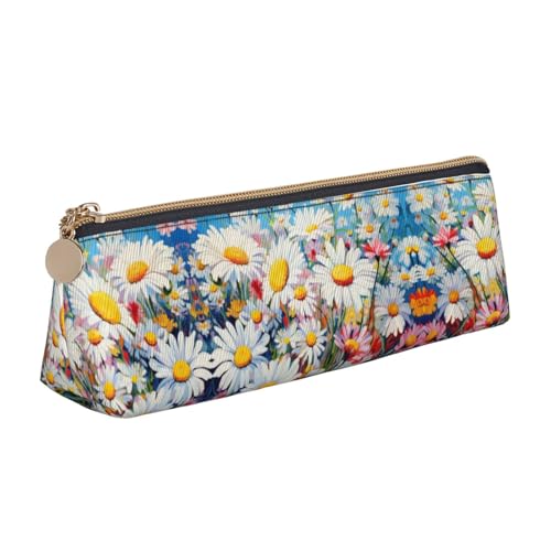 CADREWY Dünnes Federmäppchen mit floralem Gänseblümchen-Motiv, großes Fassungsvermögen, 21,6 x 5,6 x 6,1 cm, dreieckiger Stifthalter mit Reißverschluss von CADREWY