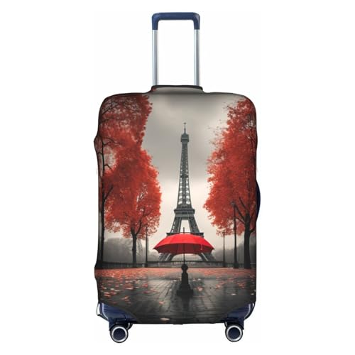 CADREWY Eiffelturm mit rotem Regenschirm-Druck, dekorativ, waschbar, personalisierbar, kratzfester Kofferschutz, Weiss/opulenter Garten, Medium von CADREWY
