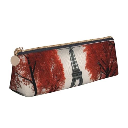 CADREWY Eiffelturm mit rotem Regenschirm-Druck, schlankes Federmäppchen, großes Fassungsvermögen, 21,6 x 5,6 x 6,1 cm, dreieckiger Stifthalter mit Reißverschluss von CADREWY