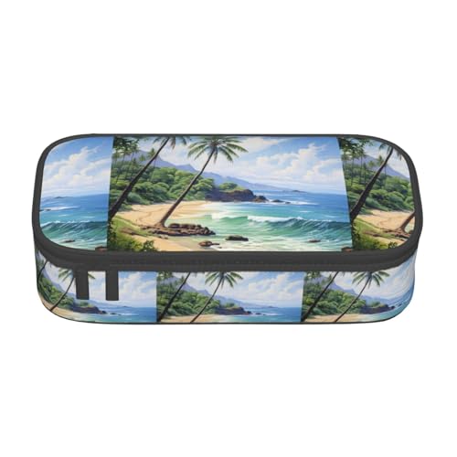 CADREWY Federmäppchen, Motiv: Hawaiianischer Strand mit Palmen, 21,6 x 5,1 x 9,4 cm, funktionale Aufbewahrung für Büro und Make-up von CADREWY