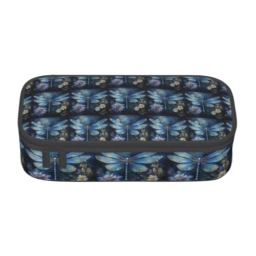 CADREWY Federmäppchen, Motiv: blaue Libellen, 21,6 x 5,1 x 9,4 cm, funktionale Aufbewahrung für Büro und Make-up von CADREWY