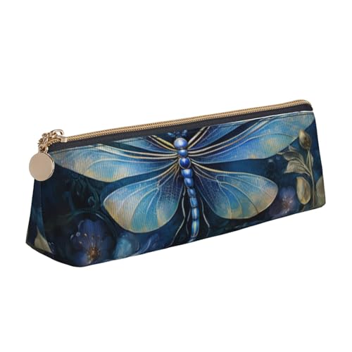 CADREWY Federmäppchen, Motiv: blaue Libellen, großes Fassungsvermögen, 21,6 x 5,6 x 6,1 cm, dreieckiger Stifthalter mit Reißverschluss von CADREWY