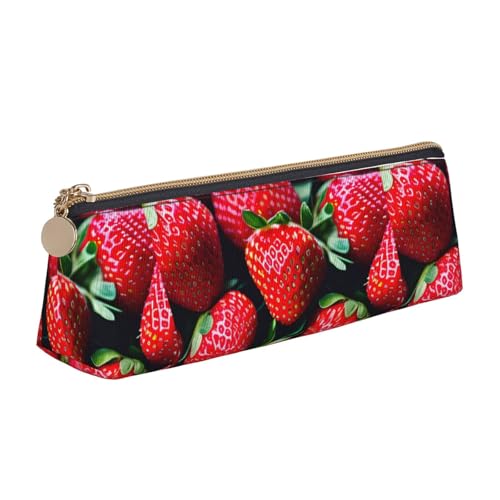 CADREWY Federmäppchen, Motiv: frische Erdbeere, großes Fassungsvermögen, 21,6 x 5,6 x 6,1 cm, dreieckiger Stifthalter mit Reißverschluss von CADREWY