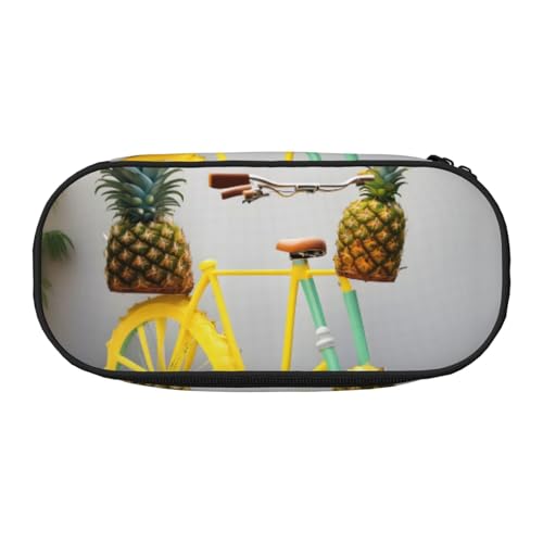 CADREWY Federmäppchen mit Ananas-Fahrradaufdruck, Stifteetui, Reißverschluss, für den täglichen Gebrauch, bietet Platz für alle wichtigen Schreibwaren von CADREWY