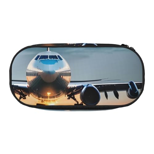 CADREWY Federmäppchen mit Aufdruck "Flugzeug im Abend", mit Reißverschluss, für den täglichen Gebrauch, bietet Platz für alle wichtigen Schreibwaren von CADREWY