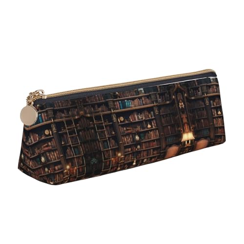 CADREWY Federmäppchen mit Bibliotheks-Bücherregaldruck, schlankes Federmäppchen, großes Fassungsvermögen, 21,6 x 5,6 x 6,1 cm, dreieckiger Stifthalter mit Reißverschluss von CADREWY