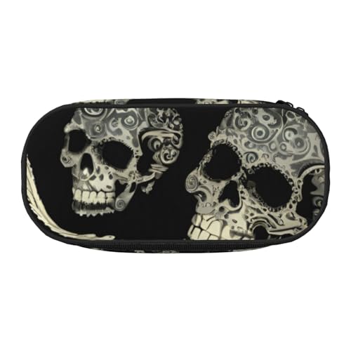 CADREWY Federmäppchen mit Blumen- und Totenkopf-Motiv, mit Reißverschluss, für den täglichen Gebrauch, bietet Platz für alle wichtigen Schreibwaren von CADREWY