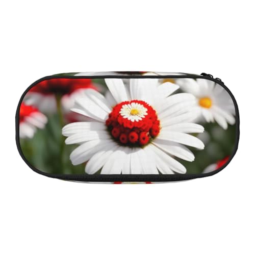 CADREWY Federmäppchen mit Blumenmuster und weißen Gänseblümchen, mit Reißverschluss, für den täglichen Gebrauch, bietet Platz für alle wichtigen Schreibwaren von CADREWY