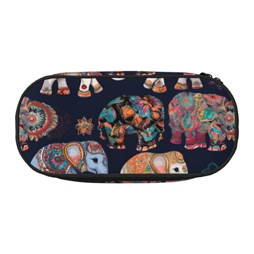 CADREWY Federmäppchen mit Bohemian-Elefanten-Muster, mit Reißverschluss, für den täglichen Gebrauch, bietet Platz für alle wichtigen Schreibwaren von CADREWY