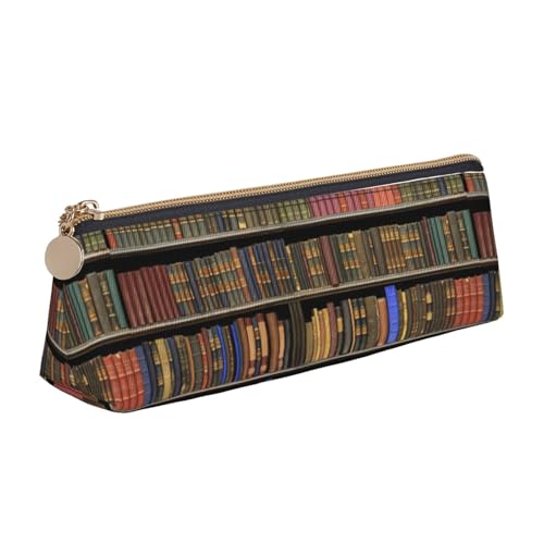 CADREWY Federmäppchen mit Bücherregaldruck, großes Fassungsvermögen, 21,6 x 5,6 x 6,1 cm, dreieckiger Stifthalter mit Reißverschluss von CADREWY