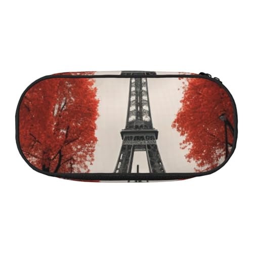 CADREWY Federmäppchen mit Eiffelturm und rotem Regenschirm, mit Reißverschluss, für den täglichen Gebrauch, bietet Platz für alle wichtigen Schreibwaren von CADREWY