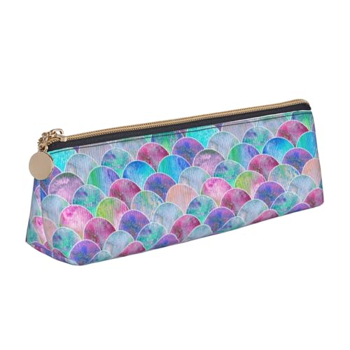 CADREWY Federmäppchen mit Fischschuppen-Motiv, schmal, großes Fassungsvermögen, 21,6 x 5,6 x 6,1 cm, dreieckiger Stifthalter mit Reißverschluss von CADREWY