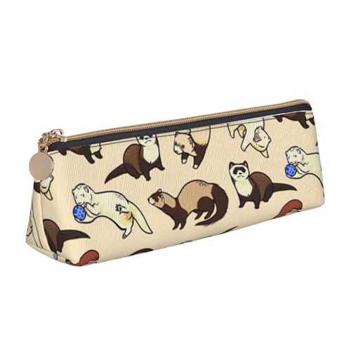 CADREWY Federmäppchen mit Frettchen-Motiv, großes Fassungsvermögen, 21,6 x 5,6 x 6,1 cm, dreieckiger Stifthalter mit Reißverschluss von CADREWY