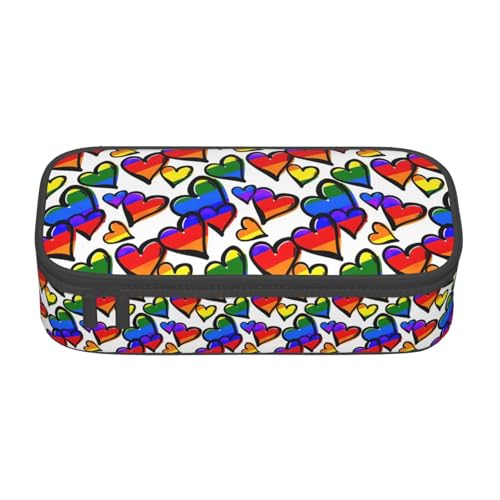 CADREWY Federmäppchen mit Herz-Aufdruck, Regenbogenfarben, 21,6 x 5,1 x 9,4 cm, funktionale Aufbewahrung für Büro und Make-up von CADREWY