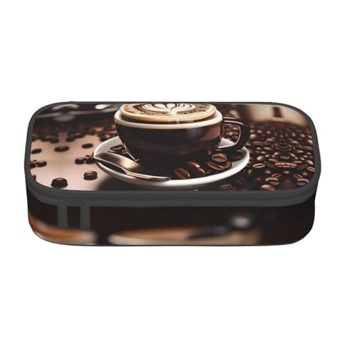 CADREWY Federmäppchen mit Kaffeebohnen-Aufdruck, 21,6 x 5,1 x 9,4 cm, funktionale Aufbewahrung für Büro und Make-up von CADREWY