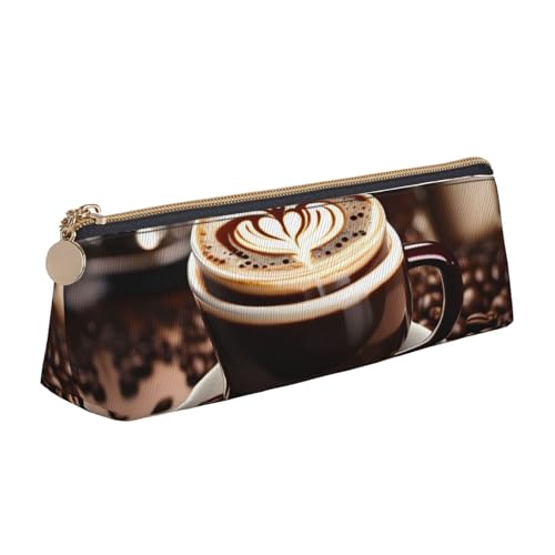 CADREWY Federmäppchen mit Kaffeebohnen-Aufdruck, großes Fassungsvermögen, 21,6 x 5,6 x 6,1 cm, dreieckiger Stifthalter mit Reißverschluss von CADREWY