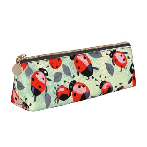 CADREWY Federmäppchen mit Marienkäfer-Motiv, schmal, großes Fassungsvermögen, 21,6 x 5,6 x 6,1 cm, dreieckiger Stifthalter mit Reißverschluss von CADREWY