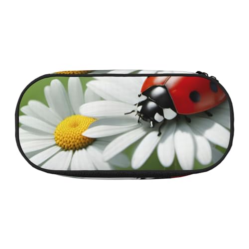 CADREWY Federmäppchen mit Marienkäfer-Motiv auf Gänseblümchen, mit Reißverschluss, für den täglichen Gebrauch, bietet Platz für alle wichtigen Schreibwaren von CADREWY