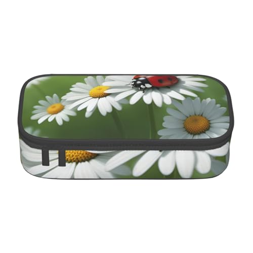 CADREWY Federmäppchen mit Marienkäfer auf Gänseblümchen-Druck, geräumig, 21,6 x 5,1 x 9,4 cm, funktionale Aufbewahrung für Büro und Make-up von CADREWY