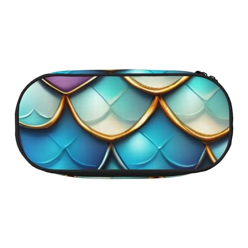 CADREWY Federmäppchen mit Meerjungfrauen-Schuppen-Druck, mit Reißverschluss, für den täglichen Gebrauch, bietet Platz für alle wichtigen Schreibwaren von CADREWY