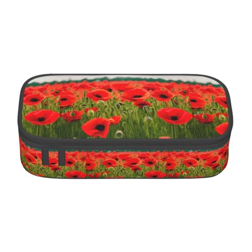 CADREWY Federmäppchen mit Mohnblumen-Motiv, lebendige Blütenblätter, 21,6 x 5,1 x 9,4 cm, funktionale Aufbewahrung für Büro und Make-up von CADREWY