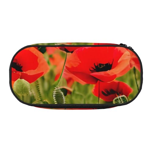 CADREWY Federmäppchen mit Mohnblumen-Motiv und lebhaften Blütenblättern, mit Reißverschluss, für den täglichen Gebrauch, bietet Platz für alle wichtigen Schreibwaren von CADREWY