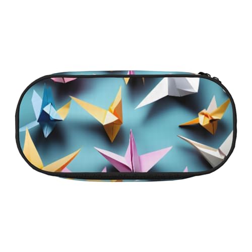 CADREWY Federmäppchen mit Origami-Papierkranich-Druck, Stifteetui, Reißverschluss, für den täglichen Gebrauch, bietet Platz für alle wichtigen Schreibwaren von CADREWY