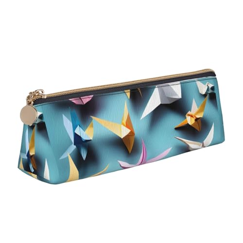 CADREWY Federmäppchen mit Origami-Papierkranich-Druck, schlankes Federmäppchen, großes Fassungsvermögen, 21,6 x 5,6 x 6,1 cm, dreieckiger Stifthalter mit Reißverschluss von CADREWY