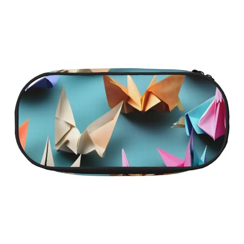 CADREWY Federmäppchen mit Origami-Papierkranichdruck, Stifteetui, Reißverschluss, für den täglichen Gebrauch, bietet Platz für alle wichtigen Schreibwaren von CADREWY