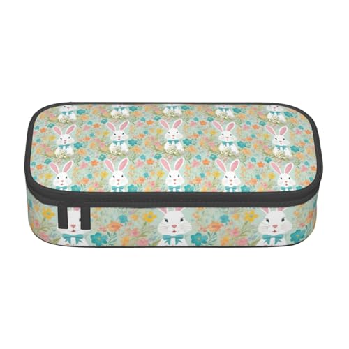 CADREWY Federmäppchen mit Osterhasen-Blumendruck, 21,6 x 5,1 x 9,4 cm, funktionale Aufbewahrung für Büro und Make-up von CADREWY