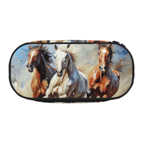 CADREWY Federmäppchen mit Pferde-Motiv, mit Reißverschluss, für den täglichen Gebrauch, bietet Platz für alle wichtigen Schreibwaren von CADREWY