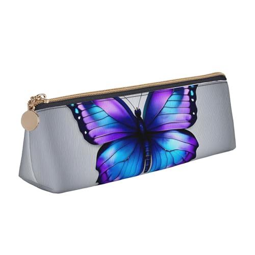 CADREWY Federmäppchen mit Schmetterlings-Aufdruck, großes Fassungsvermögen, 21,6 x 5,6 x 6,1 cm, dreieckiger Stifthalter mit Reißverschluss, Blau / Violett von CADREWY