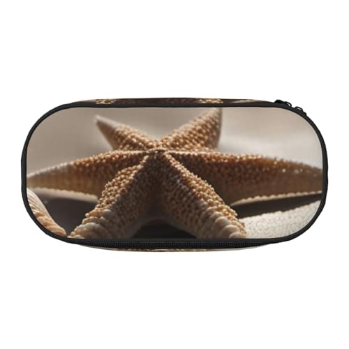 CADREWY Federmäppchen mit Seestern, Muscheln, Sandstrand, mit Reißverschluss, für den täglichen Gebrauch, bietet Platz für alle wichtigen Schreibwaren von CADREWY