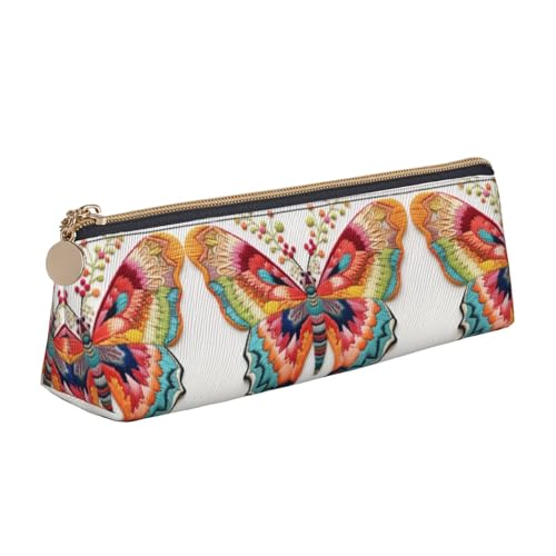 CADREWY Federmäppchen mit Stickerei, buntes Schmetterlings-Motiv, großes Fassungsvermögen, 21,6 x 5,6 x 6,1 cm, dreieckiger Stifthalter mit Reißverschluss von CADREWY